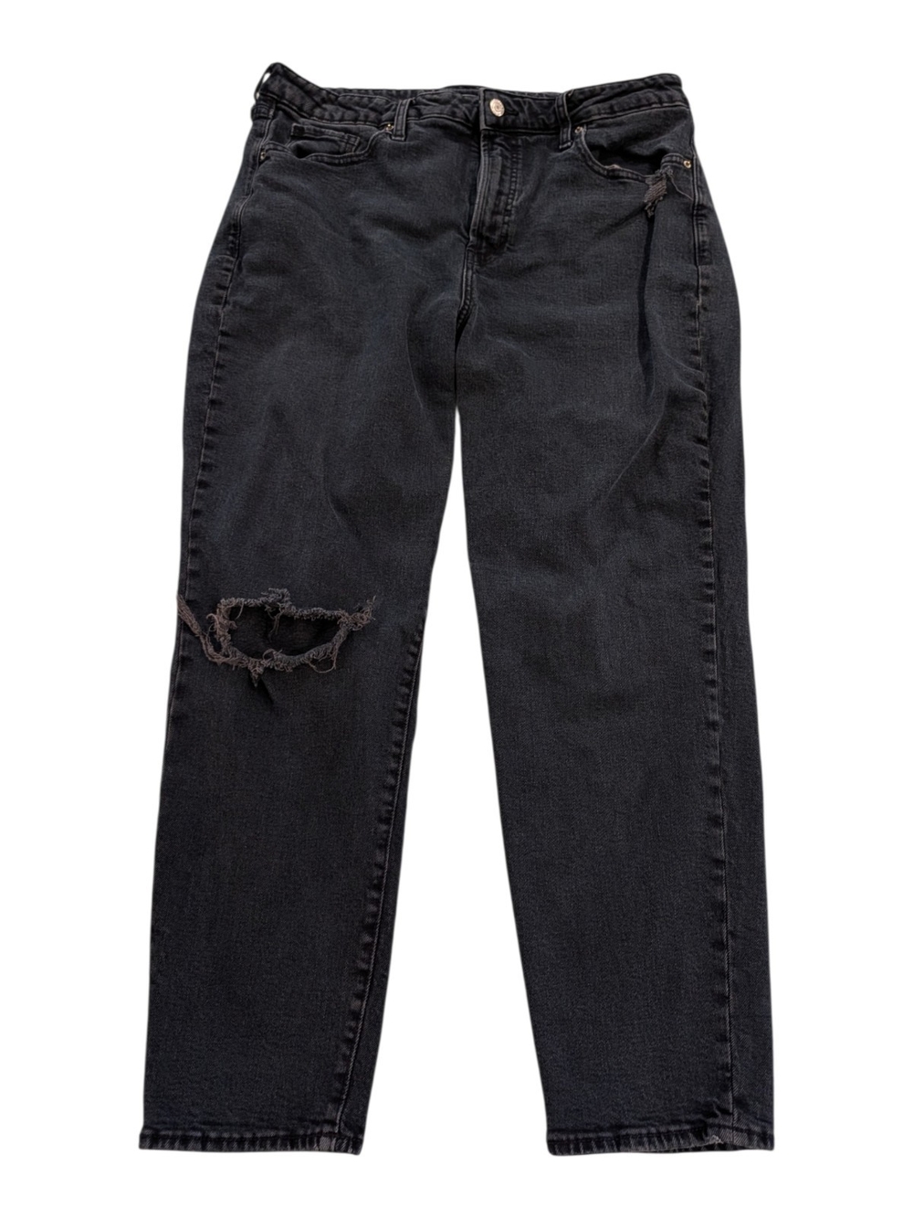 Old Navy Black Straight-Leg Jeans with Distressed Knee